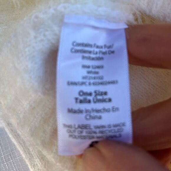 Girls’ hat and glove set, white, fuzzy faux fur, silver sequin snowflake, OS - Picture 8 of 8